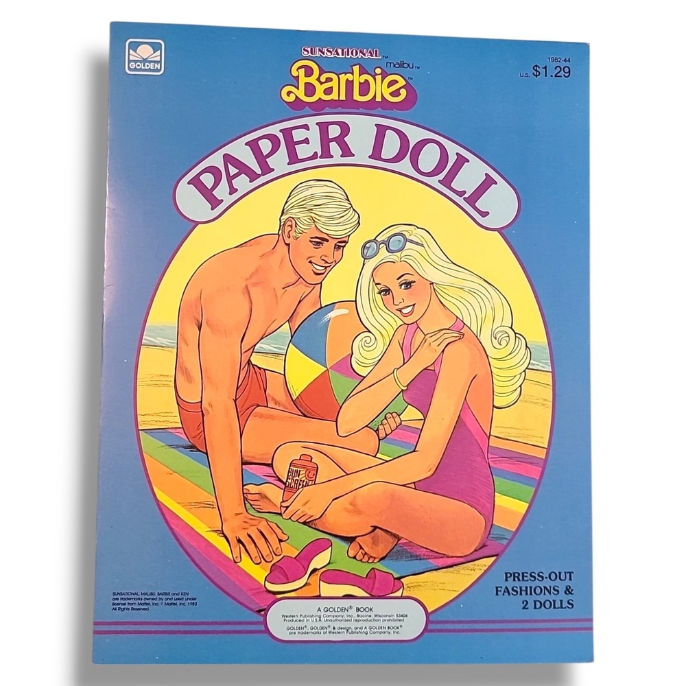 Barbie Sunsational Malibu Paper Doll Golden 1985 Uncut Vintage 80s‎ Beach Set